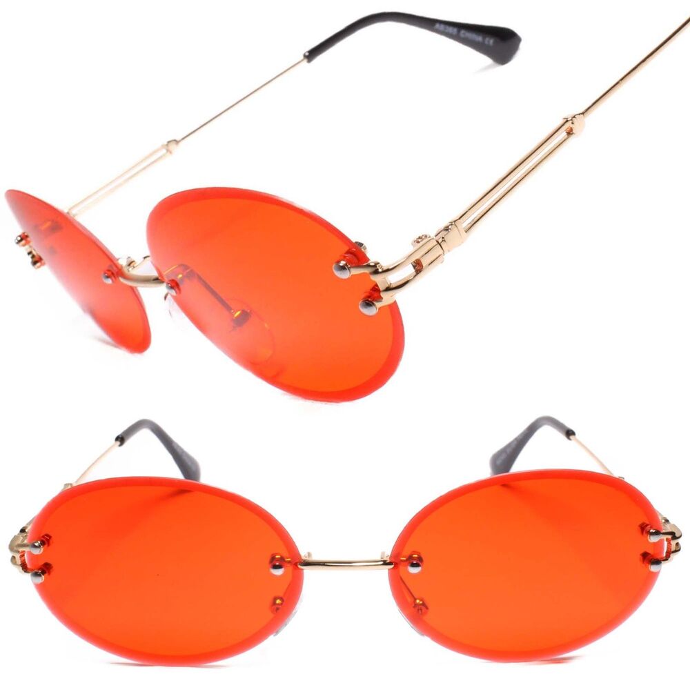 Mens Classy Elegant Sophisticated Style Sun Glasses Gold Rimless Frame Red Lens